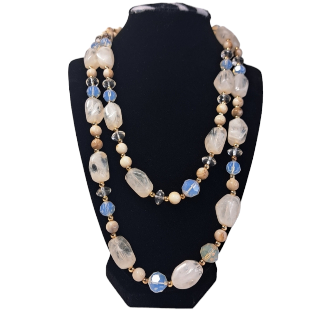 Charming Charlie Gold Tone Beige Clear Acrylic Stones Double Strand N 19$